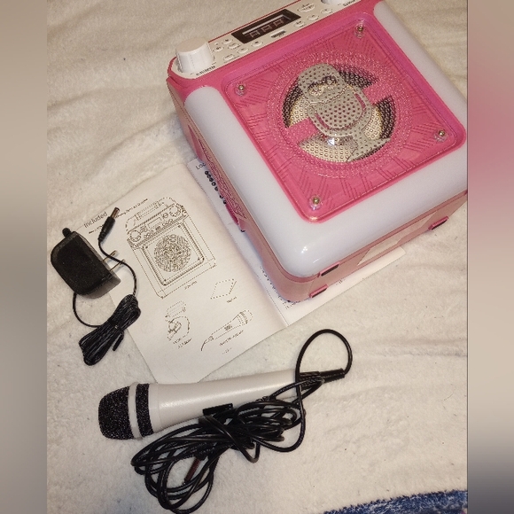 Pink and White Boombox with Microphone and Digital Display - Picture 9 of 10